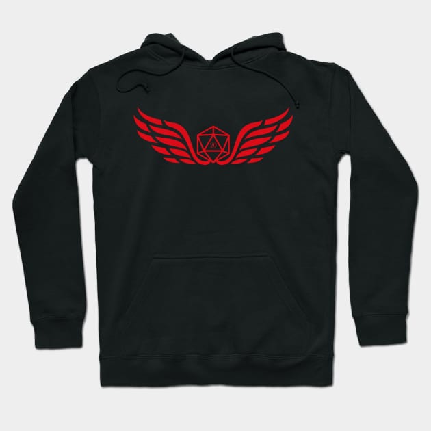 Polyhedral D20 Dice with Wings Tabletop RPG Hoodie by pixeptional
